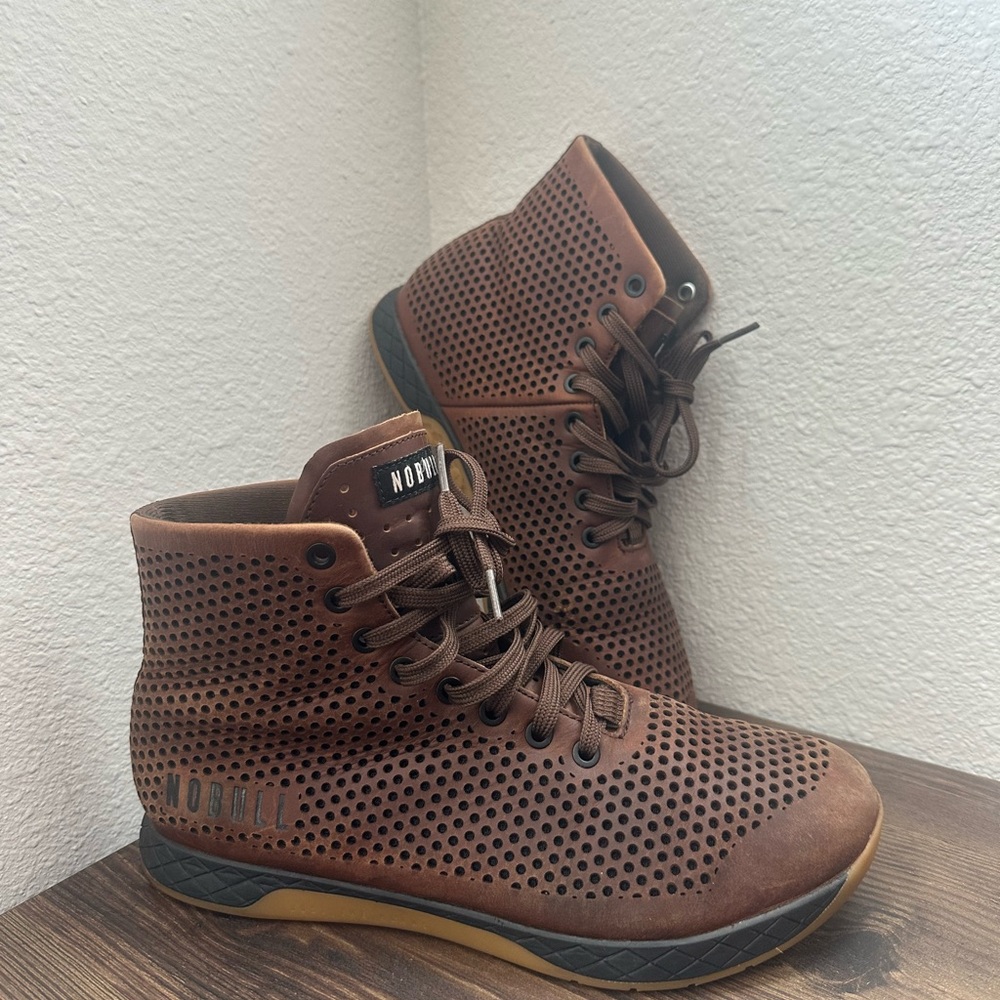 NOBULL hightop coffee perforated leather training shoes mens size 9.5 women’s 11